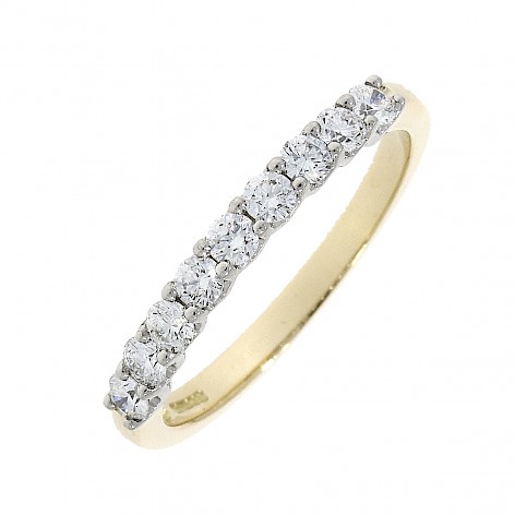 18ct yellow gold diamond 9 stone V collet eternity ring