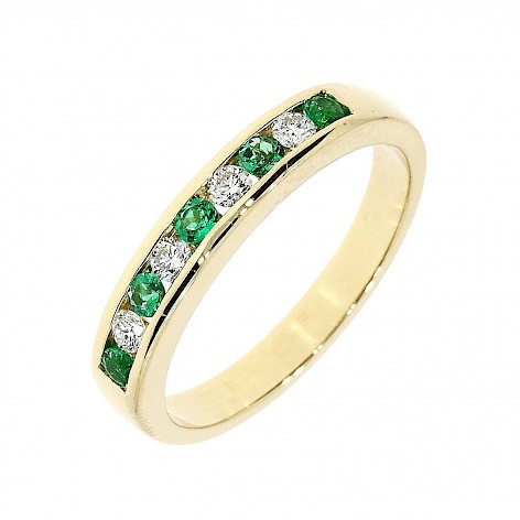 18ct yellow gold 9 stone emerald and diamond half eternity ring