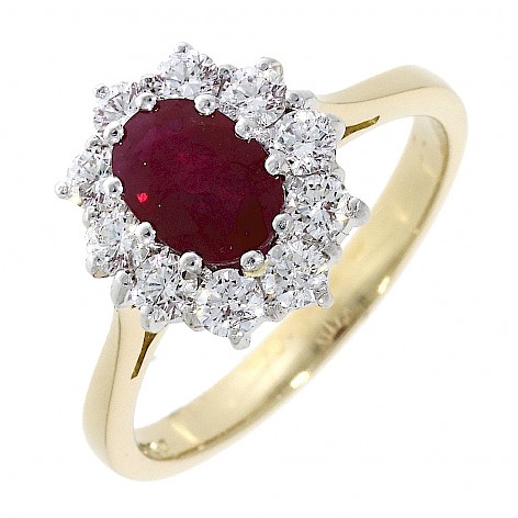 18ct yellow gold ruby and diamond cluster ring