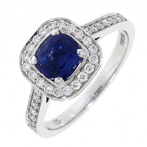 18ct white gold sapphire and diamond halo cluster ring