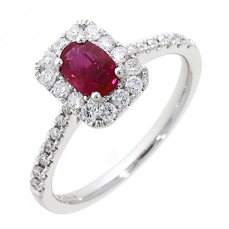 18ct white gold ruby and diamond halo cluster ring