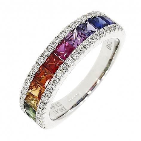 18ct white gold multi coloured sapphire eternity ring